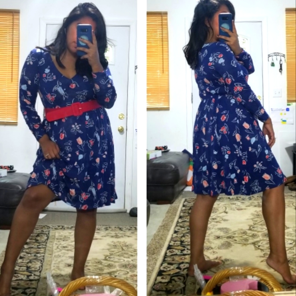 COMFORTABLY CURIOUS BLUE PRINT DRESS M 6 8 10